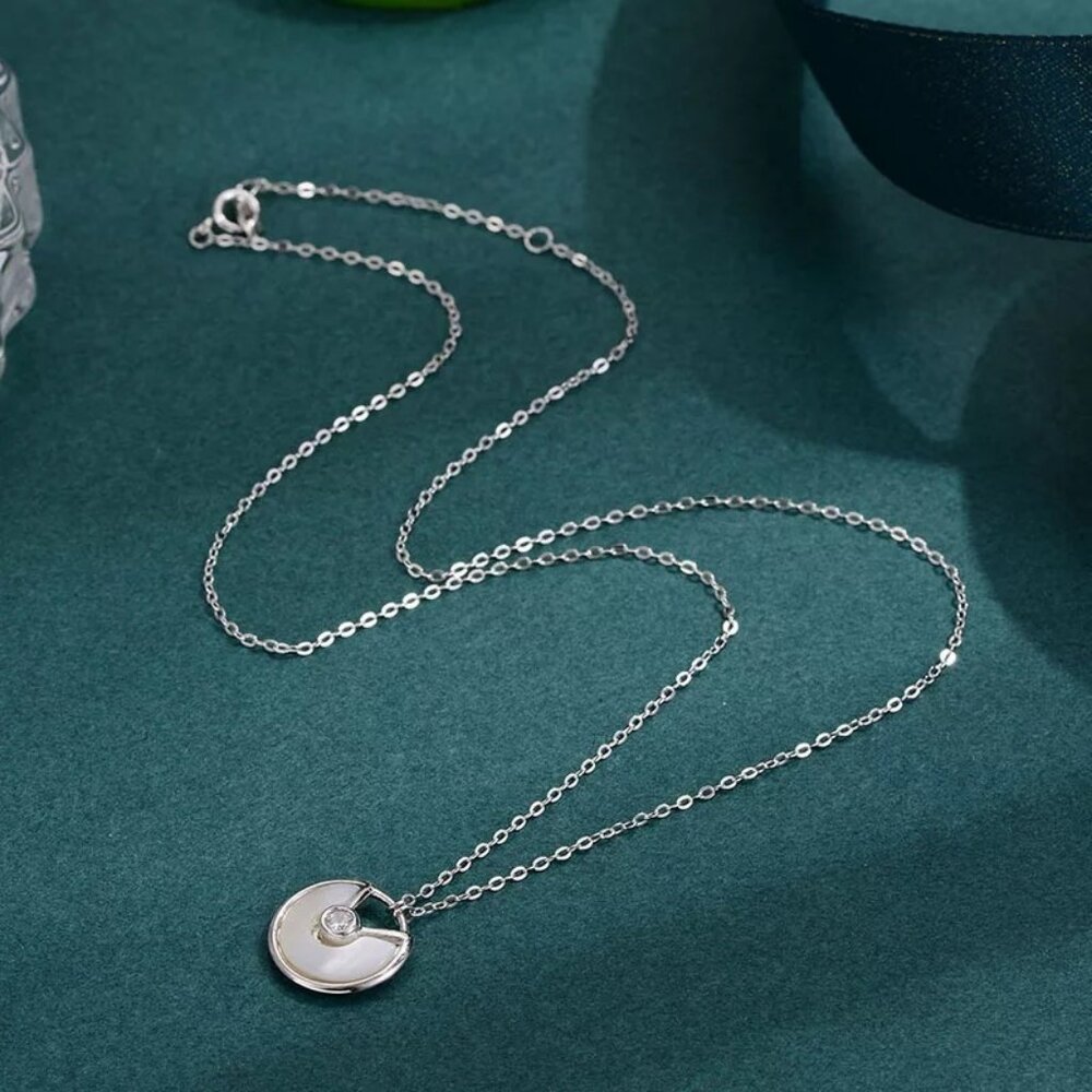 14kt Gold Plated over Sterling Silver White MOP Shell CZ Amulet Necklace - Picture 5 of 6